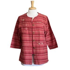 KORET Embroidered 2pc Set Jacket & Tank Top Red Stripe Cotton Blend S/L